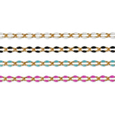 Gold filled chains with colorful enamel options on a white background
